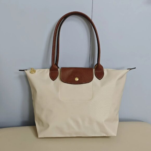 NWT Longchamp Le Pliage Original Large Handbag Paper White Canvas Shoulder L - Picture 1 of 6